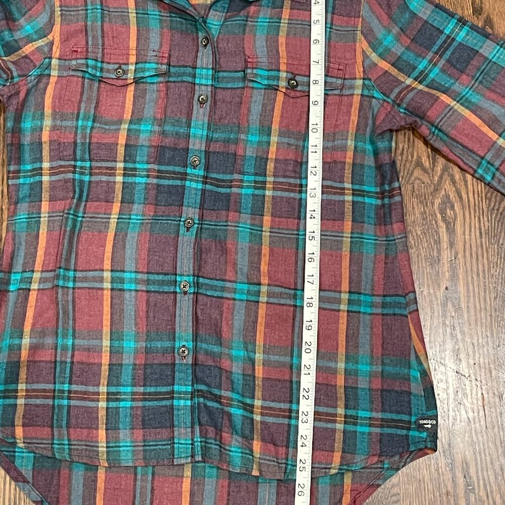 Toad&Co Re-Form Flannel Shirt M Green Purple Herringbone Eco-Friendly - Picture 5 of 8